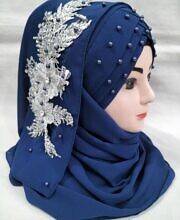 Pearl Floral Ready to Wear with Silver Bunch - Navy Blue