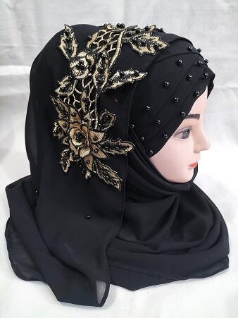 Pearl Ready to Wear with Matching 3D Bunch - Black 3