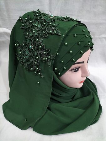 Pearl Ready to Wear with Matching 3D Bunch - Bottle Green