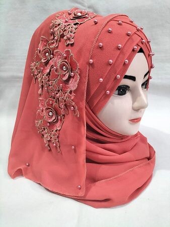 Pearl Ready to Wear with Matching Bunch - Coral Orange Pearl Ready to Wear with Matching Bunch - Coral Orange