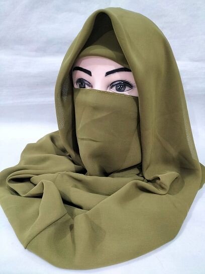 Plain Niqab Ready to Wear - Dark Olive Green