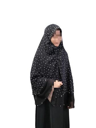 Hooded Chiffon Makna with Pearls - Print 1 Hooded Chiffon Makna with Pearls - Print 1