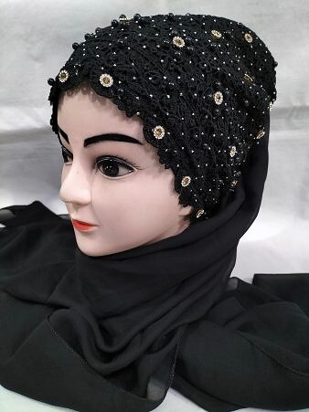 Fancy Tie Back Bonnet Ready to Wear - Black Fancy Tie Back Bonnet Ready to Wear - Black