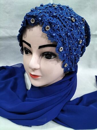 Fancy Tie Back Bonnet Ready to Wear - Blue