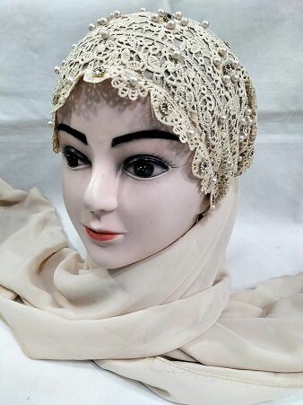 Fancy Tie Back Bonnet Ready to Wear - Light Golden
