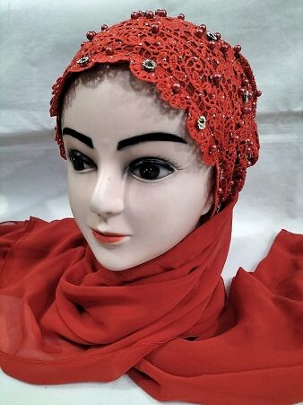 Fancy Tie Back Bonnet Ready to Wear - Red Fancy Tie Back Bonnet Ready to Wear - Red