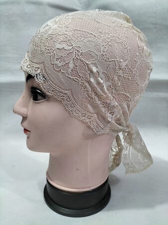 Lace Tie Back Bonnet Cap - Fawn