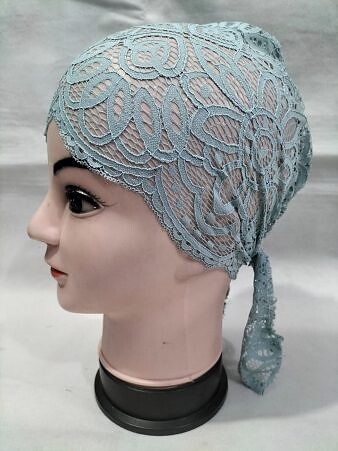 Lace Tie Back Bonnet Cap - Mint Blue