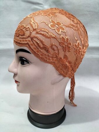 Lace Tie Back Bonnet Cap - Mustard