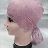 Lace Tie Back Bonnet Cap - Tea Pink Design 1