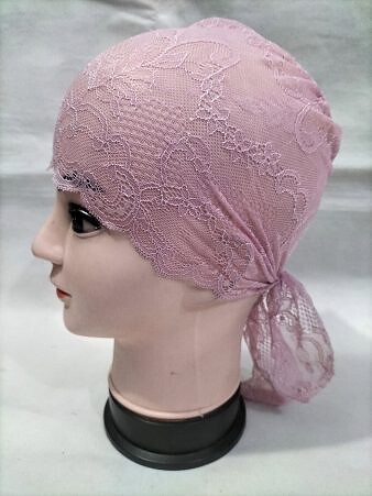 Lace Tie Back Bonnet Cap - Tea Pink Design 1