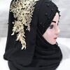 Pearl Floral Ready to Wear with 3D Fancy Flower Bunch - Black Design 1