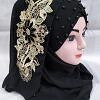 Pearl Floral Ready to Wear with 3D Fancy Flower Bunch - Black Design 2