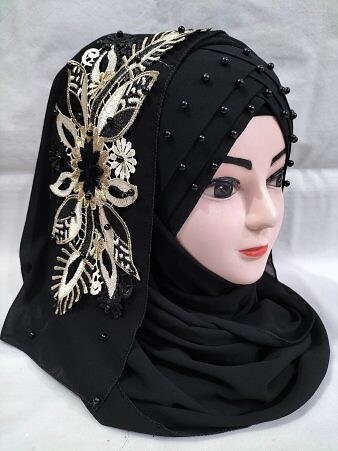 Pearl Floral Ready to Wear with 3D Fancy Flower Bunch - Black Design 3 Pearl Floral Ready to Wear with 3D Fancy Flower Bunch - Black Design 3