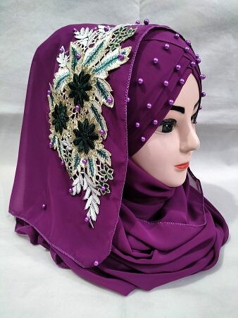 Pearl Floral Ready to Wear with 3D Fancy Flower Bunch - Magenta (Design 1)