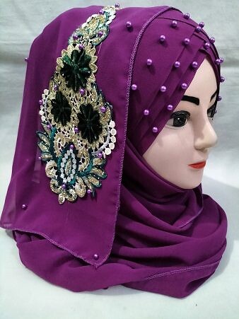 Pearl Floral Ready to Wear with 3D Fancy Flower Bunch - Magenta (Design 2) Pearl Floral Ready to Wear with 3D Fancy Flower Bunch - Magenta (Design 2)