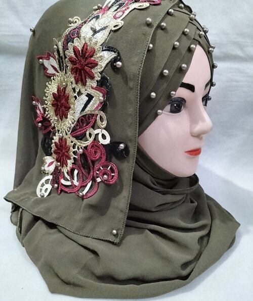 pearl floral ready to wear with 3d fancy flower bunch sage green design 3