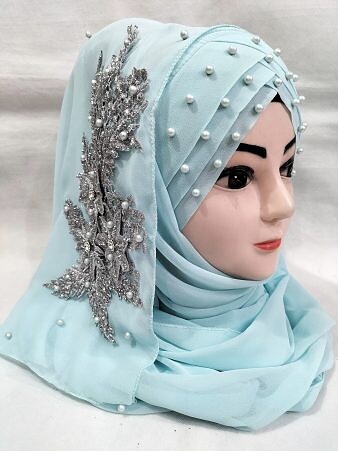 Pearl Floral Ready to Wear with Silver Bunch - Baby Blue Pearl Floral Ready to Wear with Silver Bunch - Baby Blue