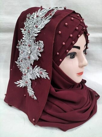 Pearl Floral Ready to Wear with Silver Bunch - Burgundy Pearl Floral Ready to Wear with Silver Bunch - Burgundy