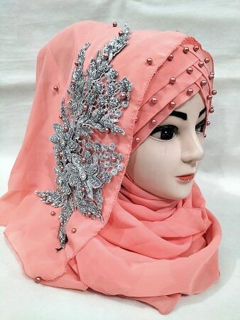 Pearl Floral Ready to Wear with Silver Bunch - Coral Pink Pearl Floral Ready to Wear with Silver Bunch - Coral Pink