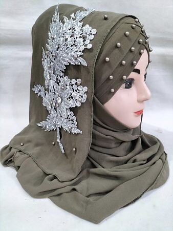 Pearl Floral Ready to Wear with Silver Bunch - Sage Green