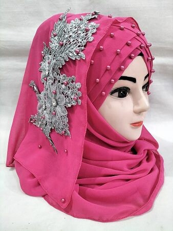 Pearl Floral Ready to Wear with Silver Bunch - Shocking Pink