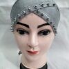 Cross Over Tie Back Bonnet with Pearls - Grey