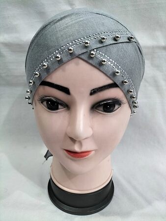 Cross Over Tie Back Bonnet with Pearls - Grey Cross Over Tie Back Bonnet with Pearls - Grey