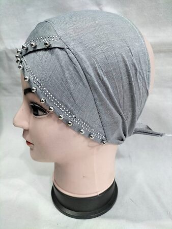 Cross Over Tie Back Bonnet with Pearls - Grey Cross Over Tie Back Bonnet with Pearls - Grey