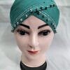 Cross Over Tie Back Bonnet with Pearls - Turquoise