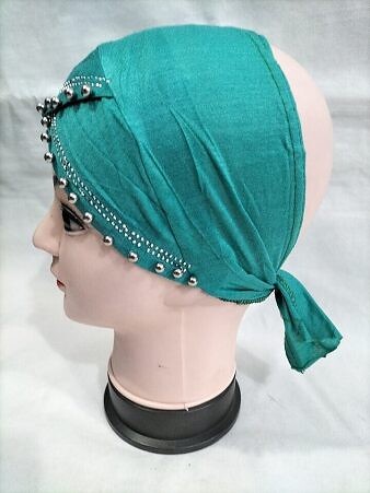 Cross Over Tie Back Bonnet with Pearls - Turquoise