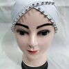 Cross Over Tie Back Bonnet with Pearls - White