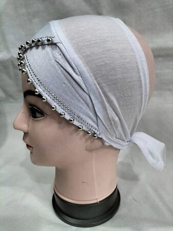 Cross Over Tie Back Bonnet with Pearls - White Cross Over Tie Back Bonnet with Pearls - White