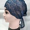 Lace Tie Back Bonnet Cap - Navy Blue Design 2