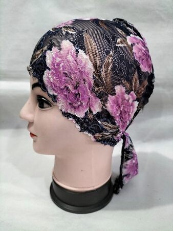 Lace Tie Back Bonnet Cap - Print