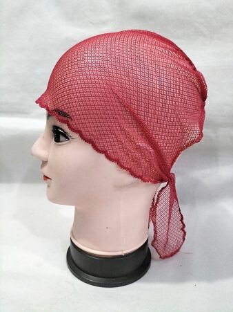 Lace Tie Back Bonnet Cap - Red Design 2