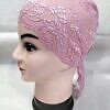 Lace Tie Back Bonnet Cap - Tea Pink Design 2