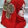 Pearl Floral Ready to Wear with 3D Fancy Flower Bunch - Red