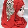 Pearl Floral Ready to Wear with 3D Fancy Flower Bunch - Red (Design 3)