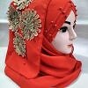Pearl Floral Ready to Wear with 3D Fancy Flower Bunch - Reddish Orange