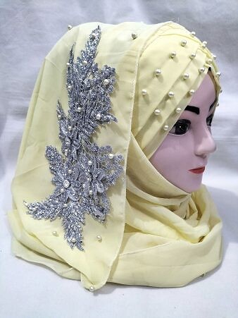 Pearl Floral Ready to Wear with Silver Bunch - Lemon Yellow Pearl Floral Ready to Wear with Silver Bunch - Lemon Yellow