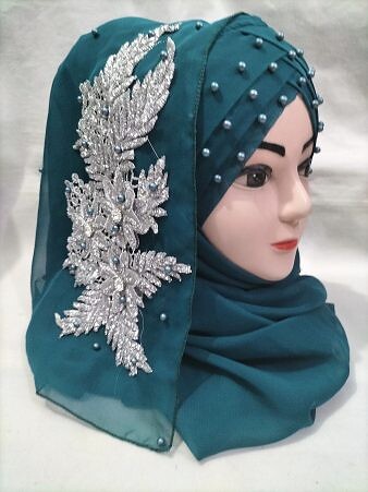 Pearl Floral Ready to Wear with Silver Bunch - Teal