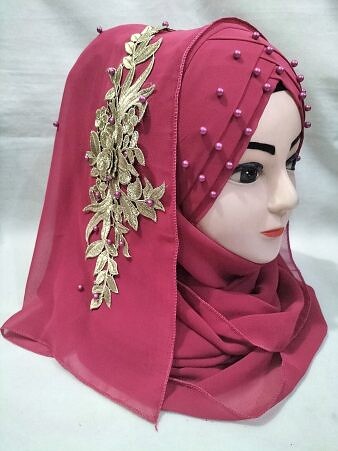 Pearl Ready to Wear with Golden Bunch - Fuchsia (Design 2)