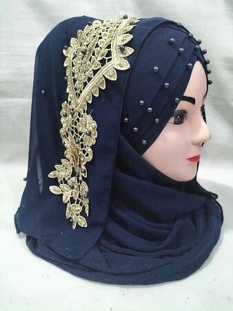 Pearl Ready to Wear with Golden Bunch - Navy Blue (Design 4)