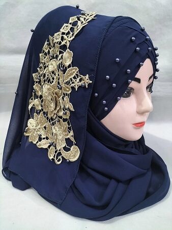 Pearl Ready to Wear with Golden Bunch - Navy Blue (Design 3)