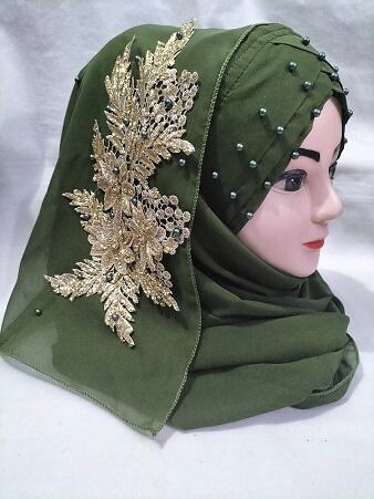 Pearl Ready to Wear with Golden Bunch - Olive Green Pearl Ready to Wear with Golden Bunch - Olive Green