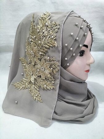 Pearl Ready to Wear with Golden Bunch - Slate Grey