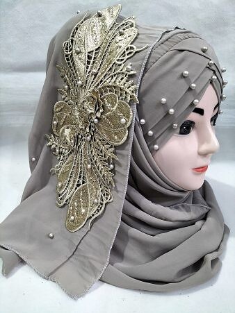 Pearl Ready to Wear with Golden Bunch - Slate Grey (Design 2)