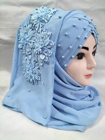 Pearl Ready to Wear with Matching 3D Bunch - Baby Blue