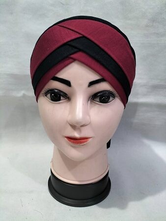 Plain Criss Cross Tie Back Bonnet - Maroon Plain Criss Cross Tie Back Bonnet - Maroon